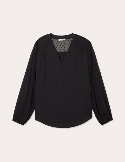 Blouse manches plumetis noir femme