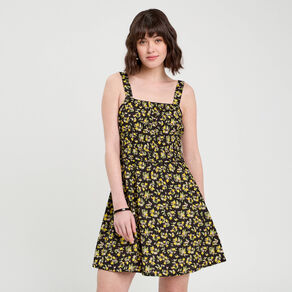 Robe évasée bretelles fines noir femme