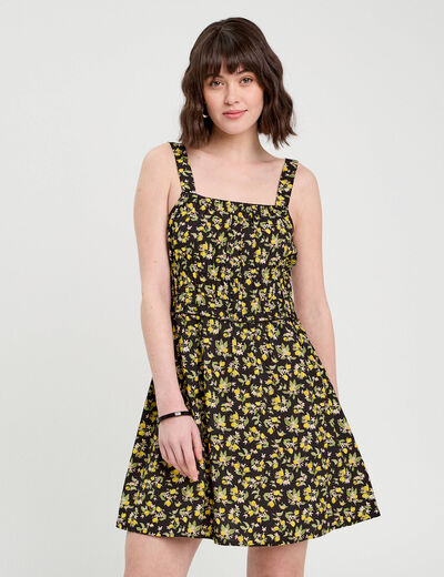 Robe évasée bretelles fines noir femme