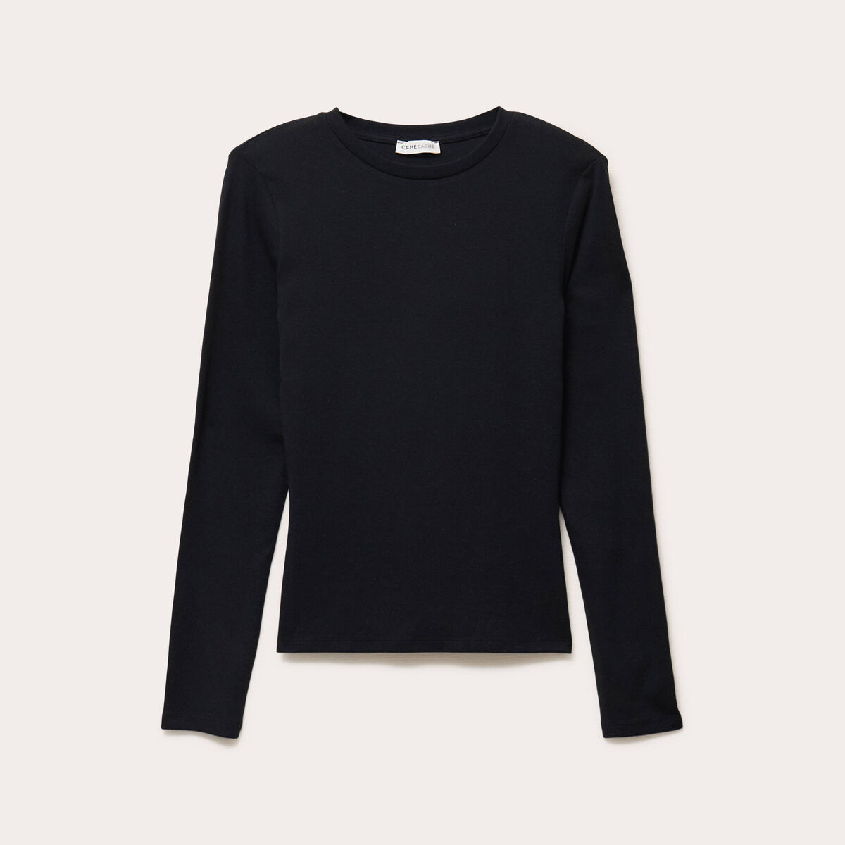 T-shirt cintr&eacute; col rond manches longues noir femme