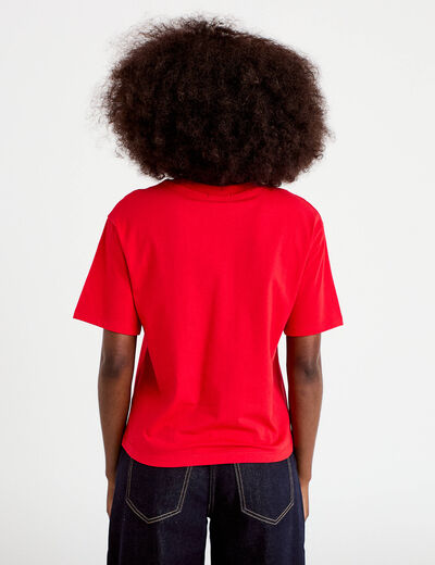 T-shirt col rond manches courtes rouge femme