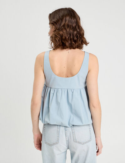Blouse effet boule et noeud bleu clair femme