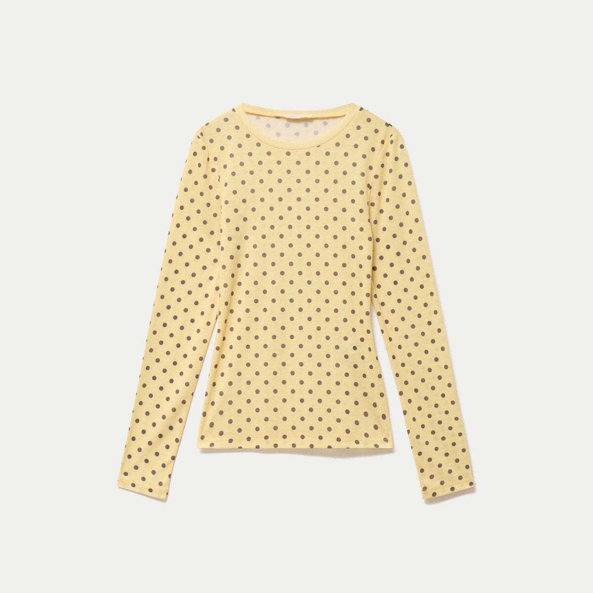 T-shirt ajust&eacute; col rond manches longues jaune clair femme