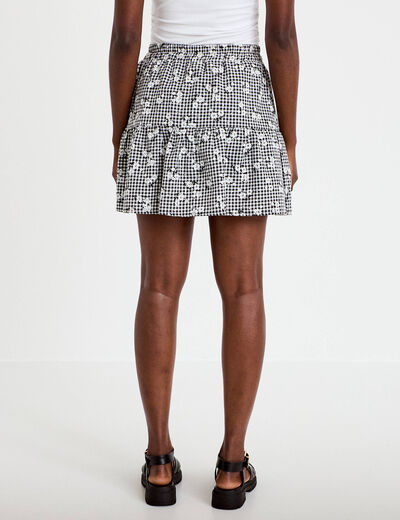 Jupe-short vichy broderie noir femme