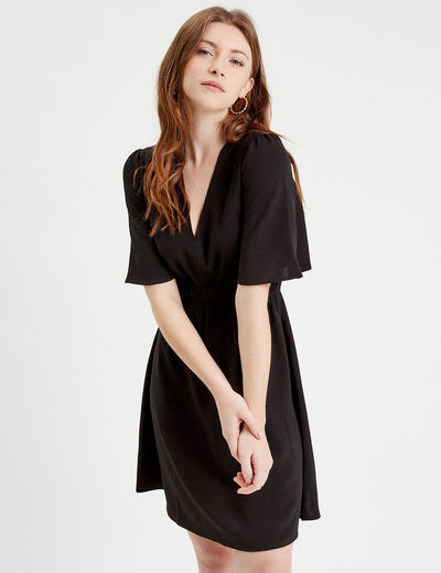 Robe évasée taille élastiquée noir femme