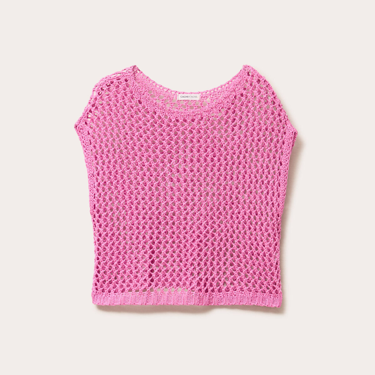 Débardeur ajouré aspect dentelle rose femme