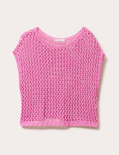 Débardeur ajouré aspect dentelle rose femme