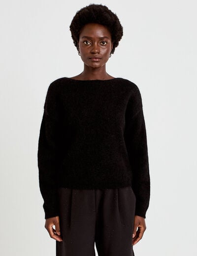 Pull col rond manches longues noir femme