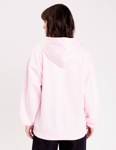 Sweat oversize &agrave; capuche manches longues rose clair femme