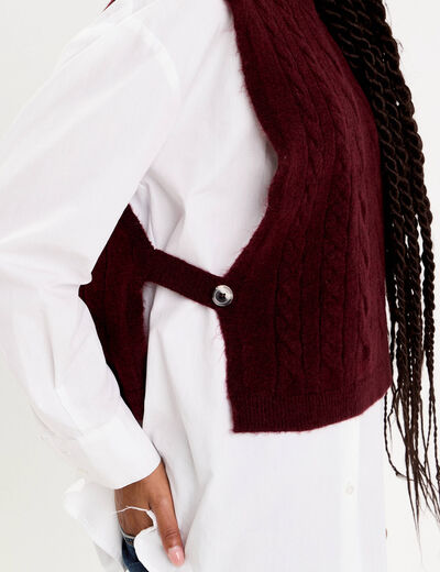 Pull sans manches torsad&eacute; violet fonc&eacute; femme