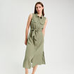 Robe longue évasée boutonnée vert kaki femme