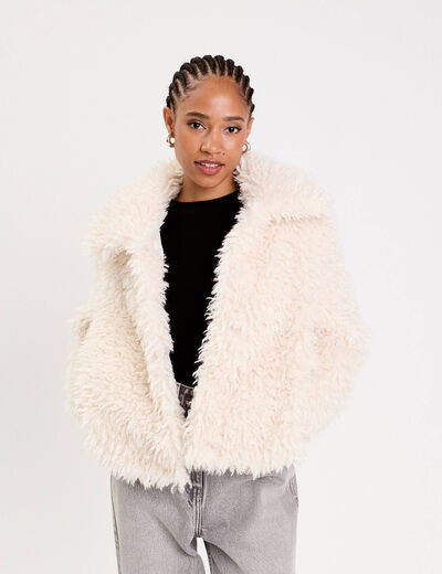 Veste fausse fourrure ecru femme