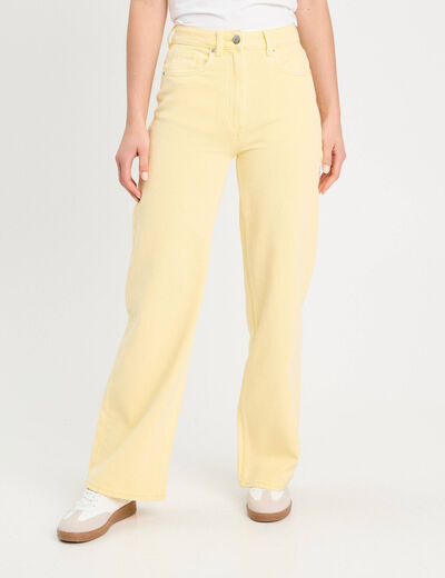 Jeans large taille haute jaune clair femme