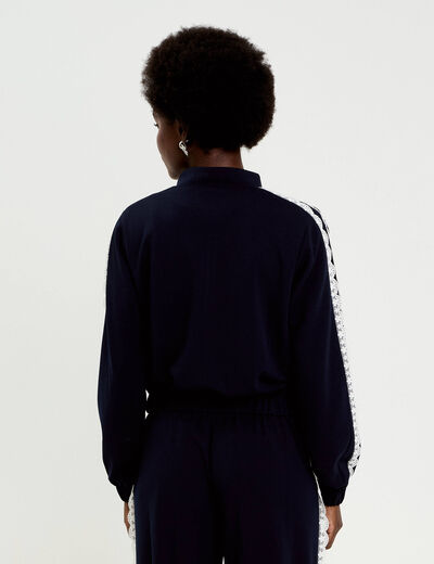 Veste zipp&eacute;e d&eacute;tail dentelle bleu marine femme