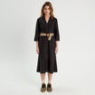 Robe longue évasée ceinturée noir femme