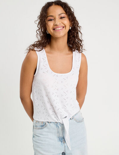Débardeur cropped noué blanc femme