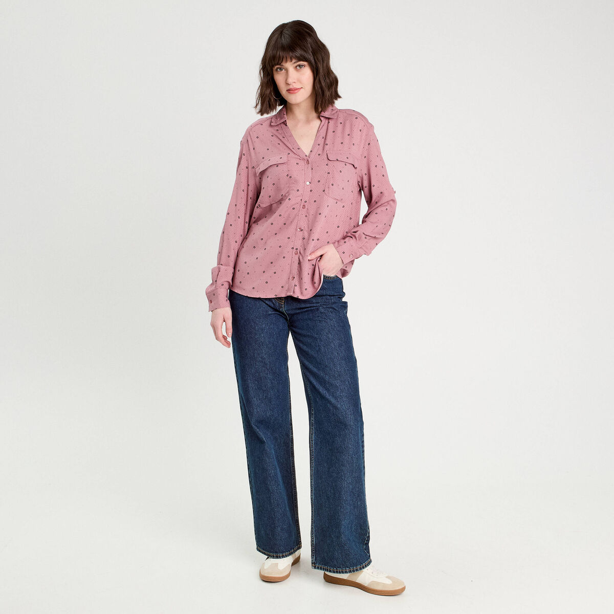 Chemise manches longues rose femme
