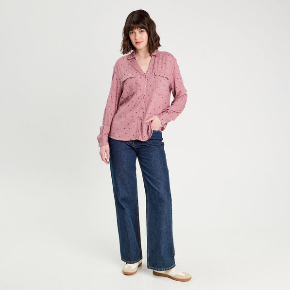 Chemise manches longues rose femme