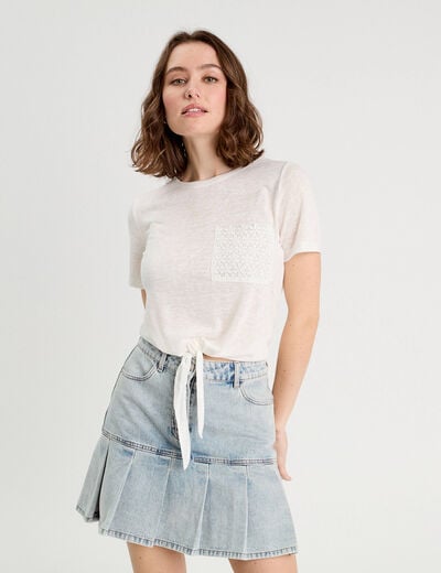 T-shirt détail noeud ecru femme