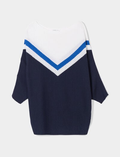 Pull manches 3/4 chauve-souris bleu marine femme