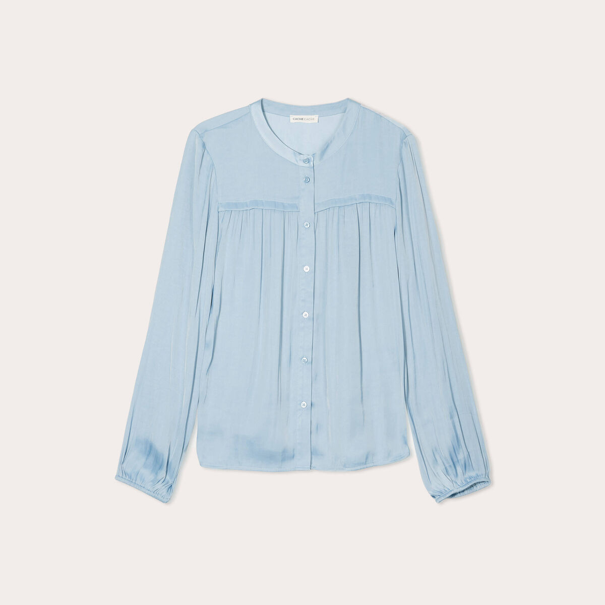 Blouse manches longues satin bleu clair femme