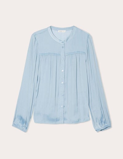 Blouse manches longues satin bleu clair femme