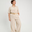 Pantalon large ceinturé contenant du lin beige femme