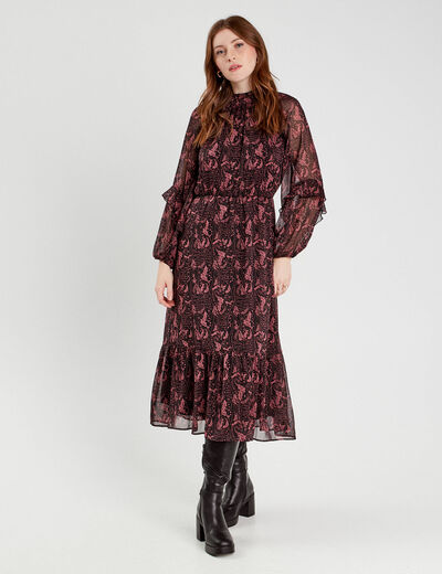 Robe longue évasée noir femme