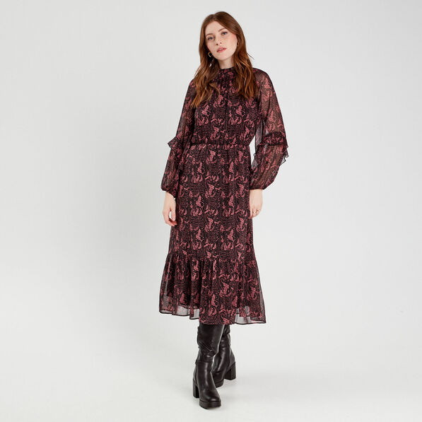 Robe longue évasée noir femme