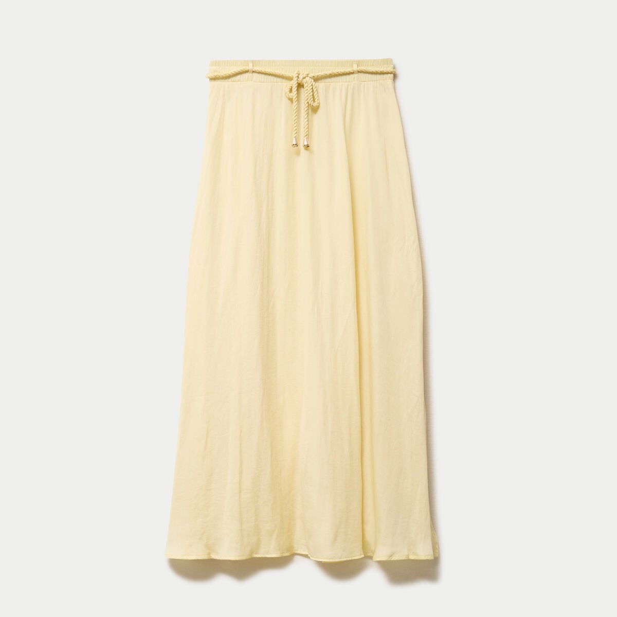 Jupe longue &eacute;vas&eacute;e satin jaune clair femme