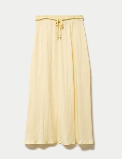 Jupe longue &eacute;vas&eacute;e satin jaune clair femme