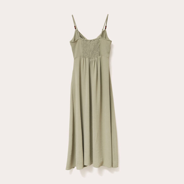 Robe longue évasée fendue vert kaki femme