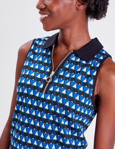 Polo sans manches bleu femme