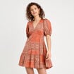 Robe évasée manches ballons terracotta femme