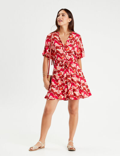 Robe chemise évasée fluide rose femme