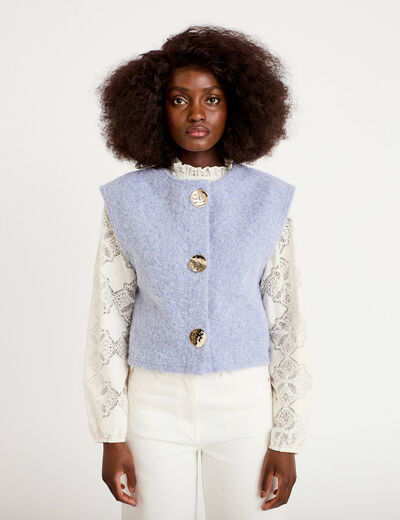 Gilet sans manches effet polaire bleu gris femme