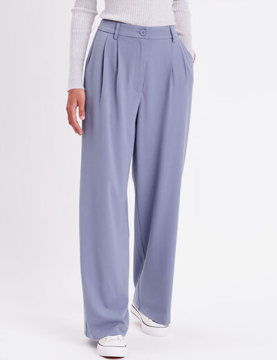 Pantalon large &agrave; pinces bleu gris femme
