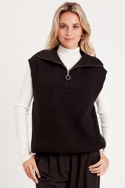 Pull col camionneur zippé noir femme