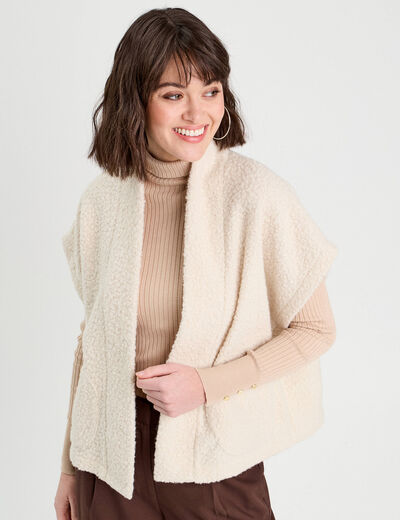 Gilet polaire manches courtes ecru femme