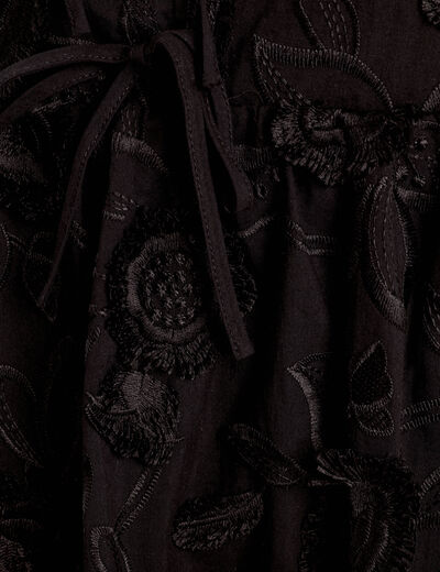 Robe évasée brodée noir femme