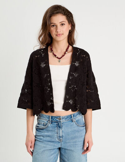 Gilet aspect crochet noir femme