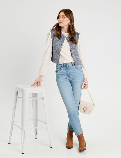 Veste sans manches tweed bleu femme
