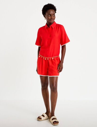 Chemise droite manches courtes rouge femme