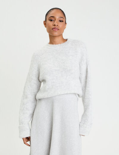 Pull col rond gris clair femme