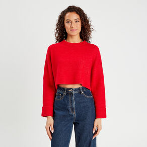 pull cropped manches longues rouge femme Pull cropped manches longues rouge femme