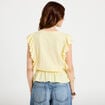 Blouse col rond manches courtes dentelle jaune pastel femme