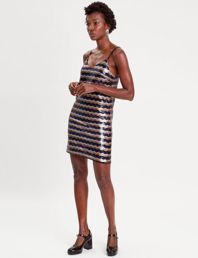 Robe moulante à sequins noir femme