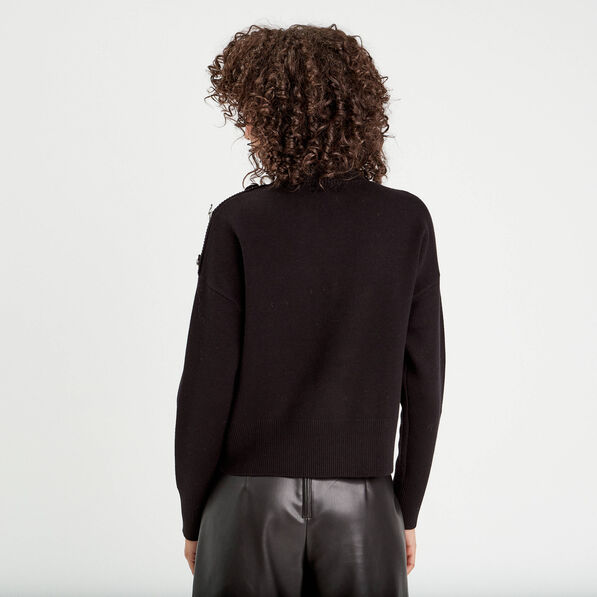 pull col montant boutons noir femme Pull col montant boutons noir femme