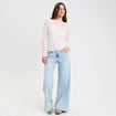 Top transparent col rond manches longues ecru femme