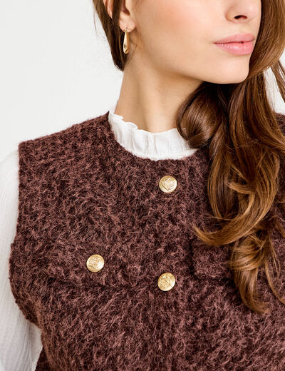 Veste sans manches col rond marron fonc&eacute; femme